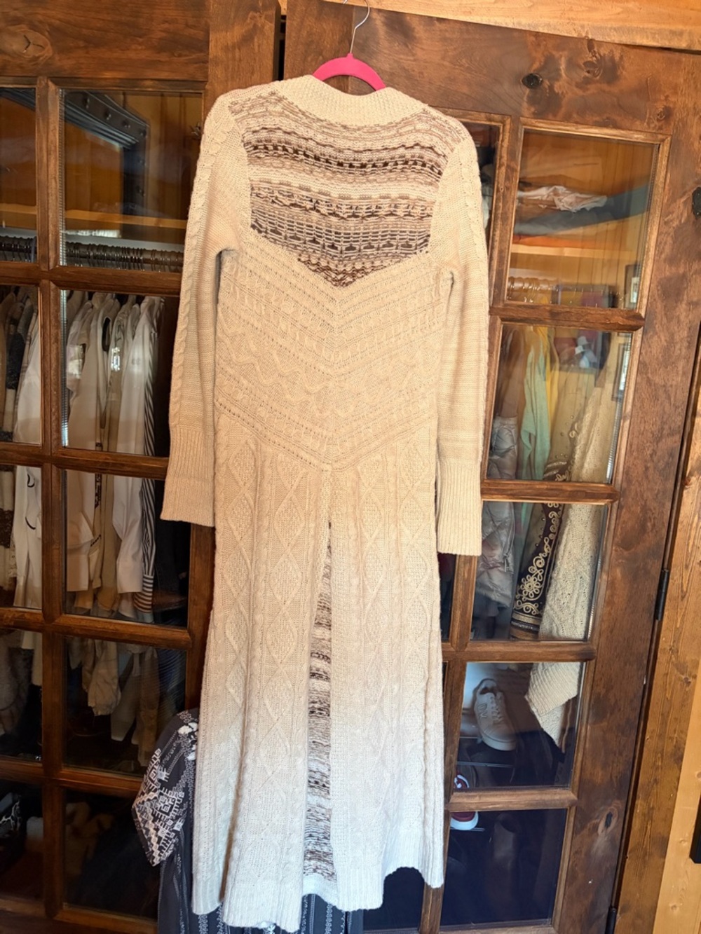 Free People Rare Wool Blend Cable Knit Bobble Bee Maxi Duster Southwestern